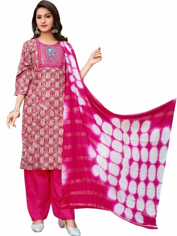 Stylish Round Neck Suit with Dupatta & Pajama – XL Size pink