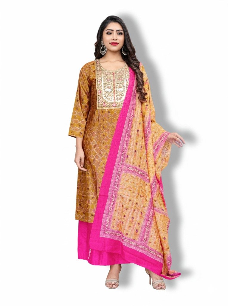 Stylish Round Neck Suit Set with Dupatta & Pajama – XL Size