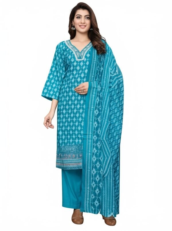 Sky Blue Cotton 3-Piece Suit – Elegant & Comfortable