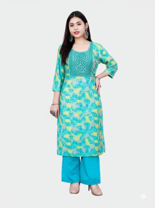 Stylish Round Neck Suit with Dupatta & Pajama – XL Size sky blue