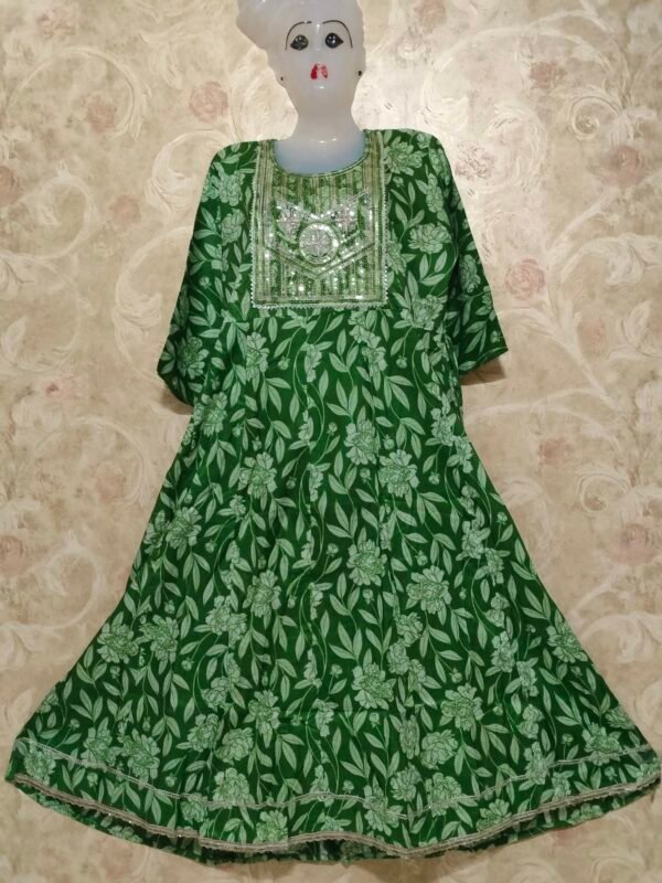 Graceful Cotton Mixed Umbrella Kurti – Perfect for Every Occasion - green color - Image 3