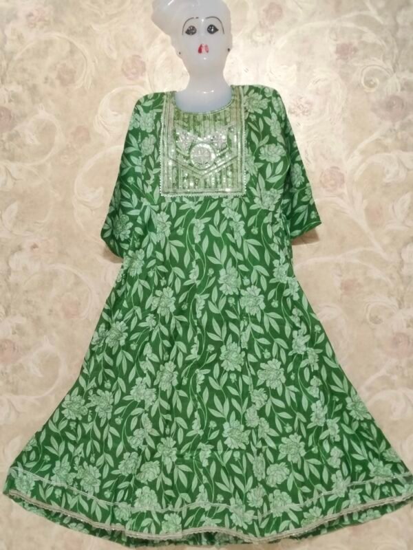 Graceful Cotton Mixed Umbrella Kurti – Perfect for Every Occasion - green color - Image 2