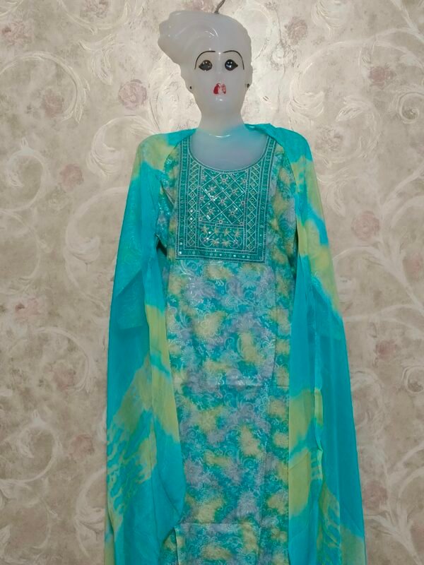 Stylish Round Neck Suit with Dupatta & Pajama – XL Size sky blue - Image 9