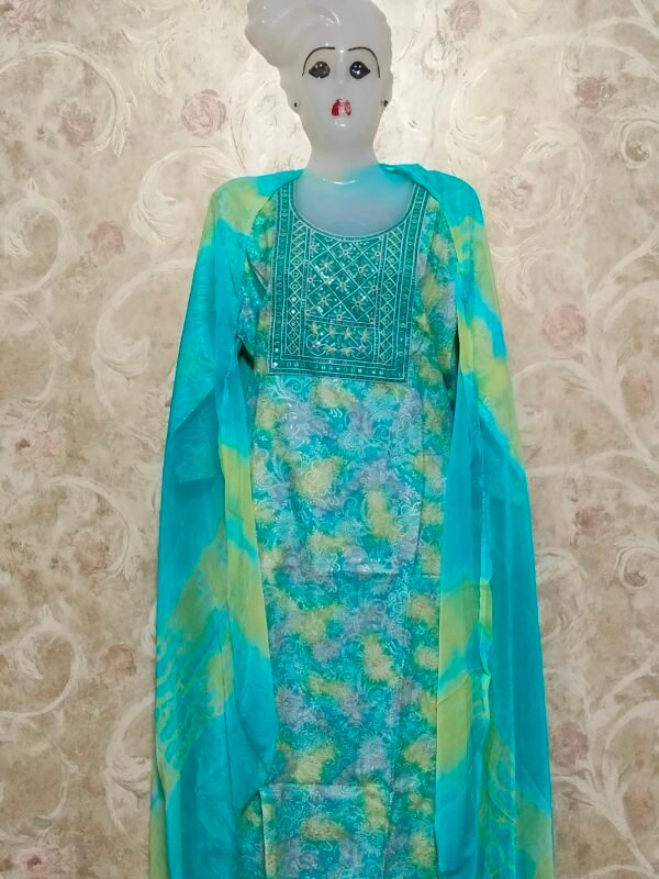 Stylish Round Neck Suit with Dupatta & Pajama – XL Size sky blue - Image 8