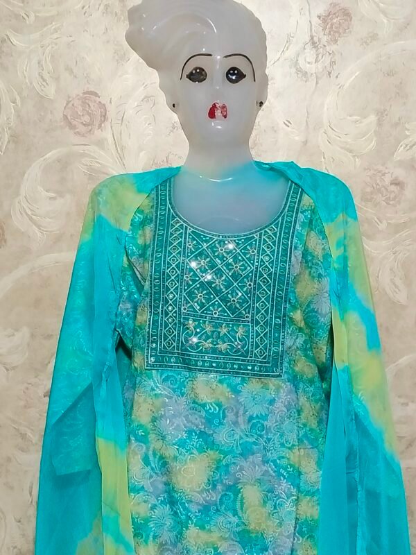 Stylish Round Neck Suit with Dupatta & Pajama – XL Size sky blue - Image 7