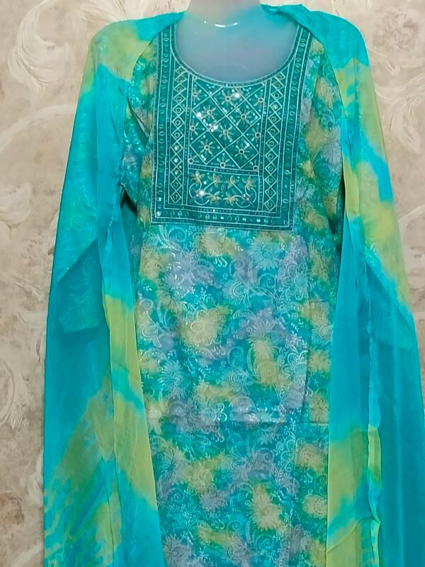Stylish Round Neck Suit with Dupatta & Pajama – XL Size sky blue - Image 6