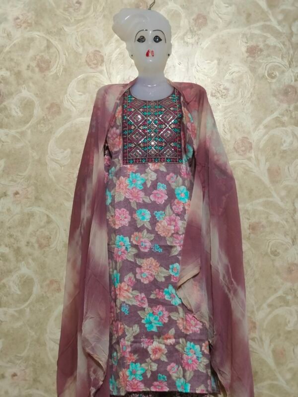 Stylish Round Neck Suit with Dupatta & Pajama – XL Size mehroon - Image 5