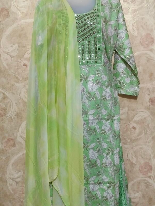 Stylish Round Neck Suit with Dupatta & Pajama – XL Size green color - Image 3