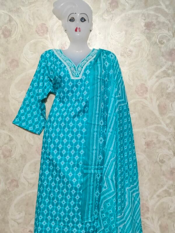 Sky Blue Cotton 3-Piece Suit – Elegant & Comfortable - Image 3
