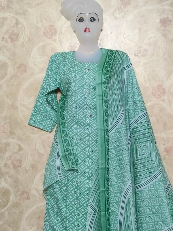 Chic Pista Green Cotton Printed 3-Piece Suit – Elegance & Comfort Redefined - Image 4