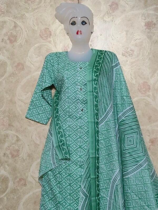 Chic Pista Green Cotton Printed 3-Piece Suit – Elegance & Comfort Redefined - Image 3