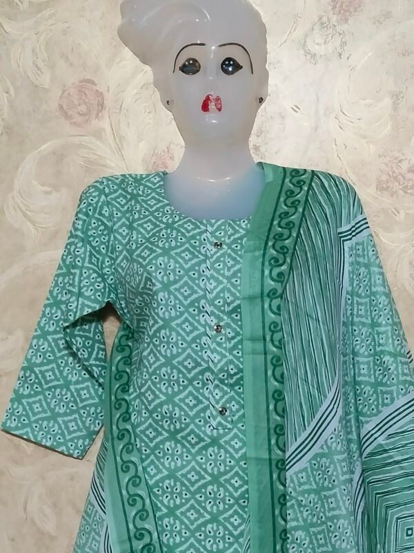 Chic Pista Green Cotton Printed 3-Piece Suit – Elegance & Comfort Redefined - Image 2