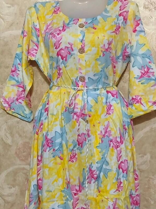 Stylish Round Neck Frock Kurti for Women – L Size - Yellow - Image 2