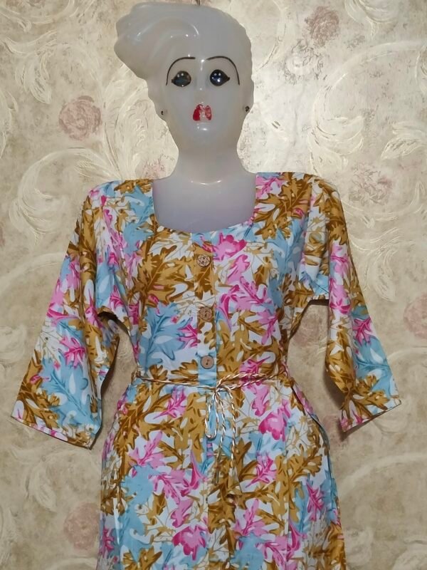 Stylish Round Neck Frock Kurti for Women – L Size - musted yellow