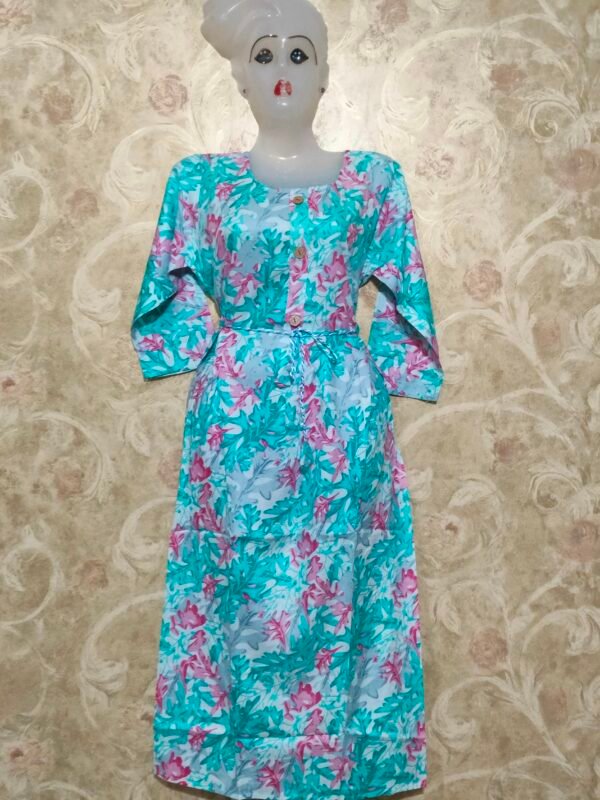 Stylish Round Neck Frock Kurti for Women – L Size - sky blue - Image 4