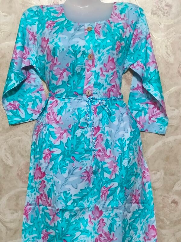 Stylish Round Neck Frock Kurti for Women – L Size - sky blue - Image 2
