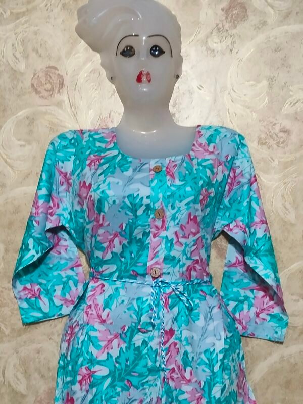 Stylish Round Neck Frock Kurti for Women – L Size - sky blue