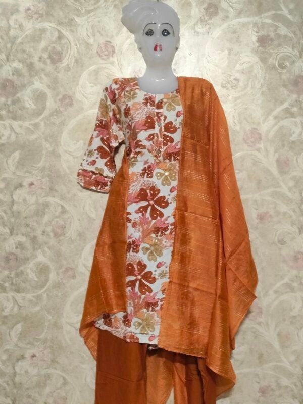 Stylish Round Neck Rayon Suit with Dupatta & Pajama – XXL Size - Image 4