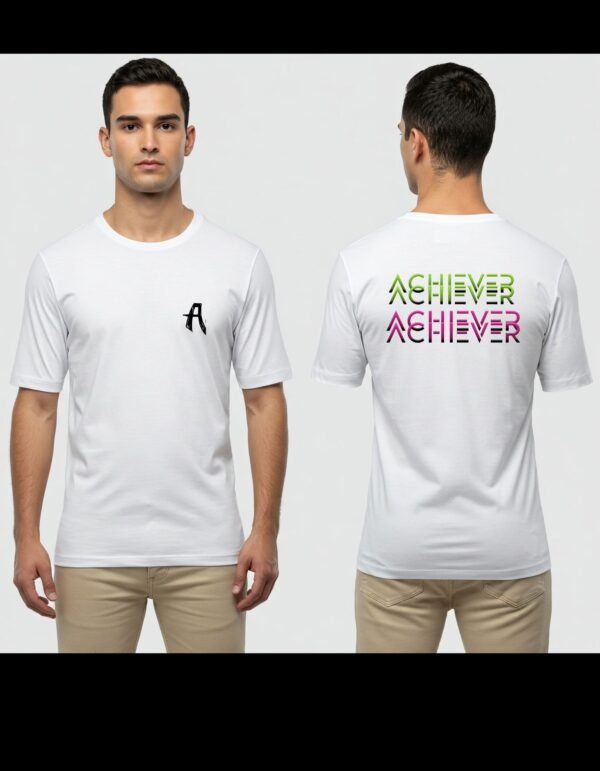 Men's Heavy Polymer Cotton T-Shirt | Achiever Print-1 | White | Round Neck | Half Sleeve | Sizes XS-XXXL