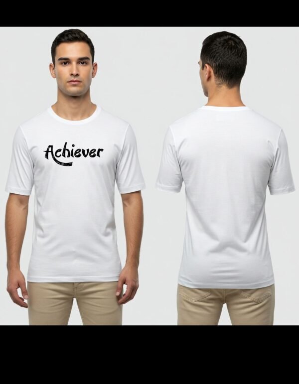 Men's Heavy Polymer Cotton T-Shirt | Achiever Print-3 | White | Round Neck | Half Sleeve | Sizes XS-XXXL