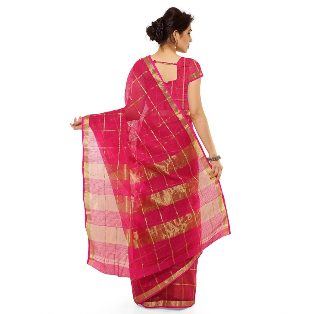 Generic Women's Kota Doria Cotton Saree With Blouse (Rani,6-3 Mtrs) - Image 2