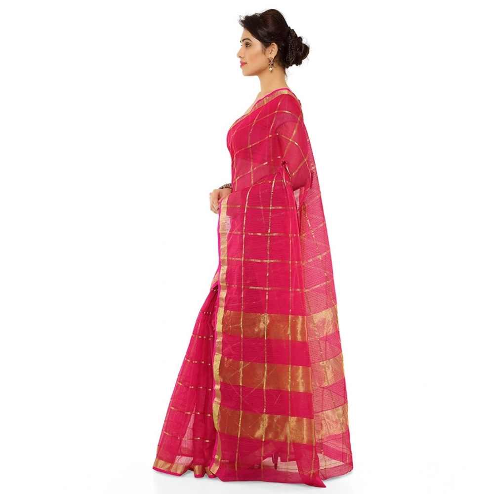 Generic Women's Kota Doria Cotton Saree With Blouse (Rani,6-3 Mtrs) - Image 3