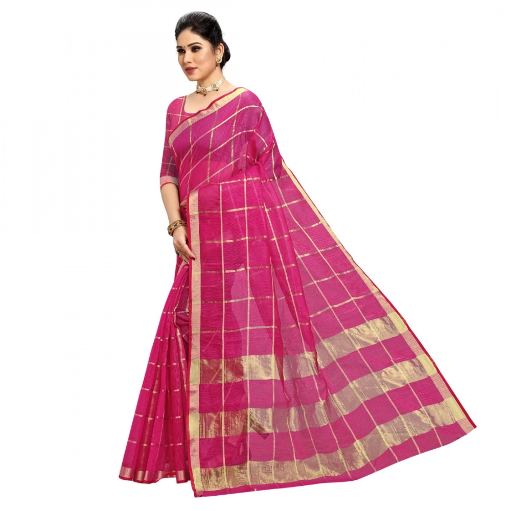 Generic Women's Kota Doria Cotton Checked Saree With Blouse (Rani, 5-6 Mtrs) - Image 3