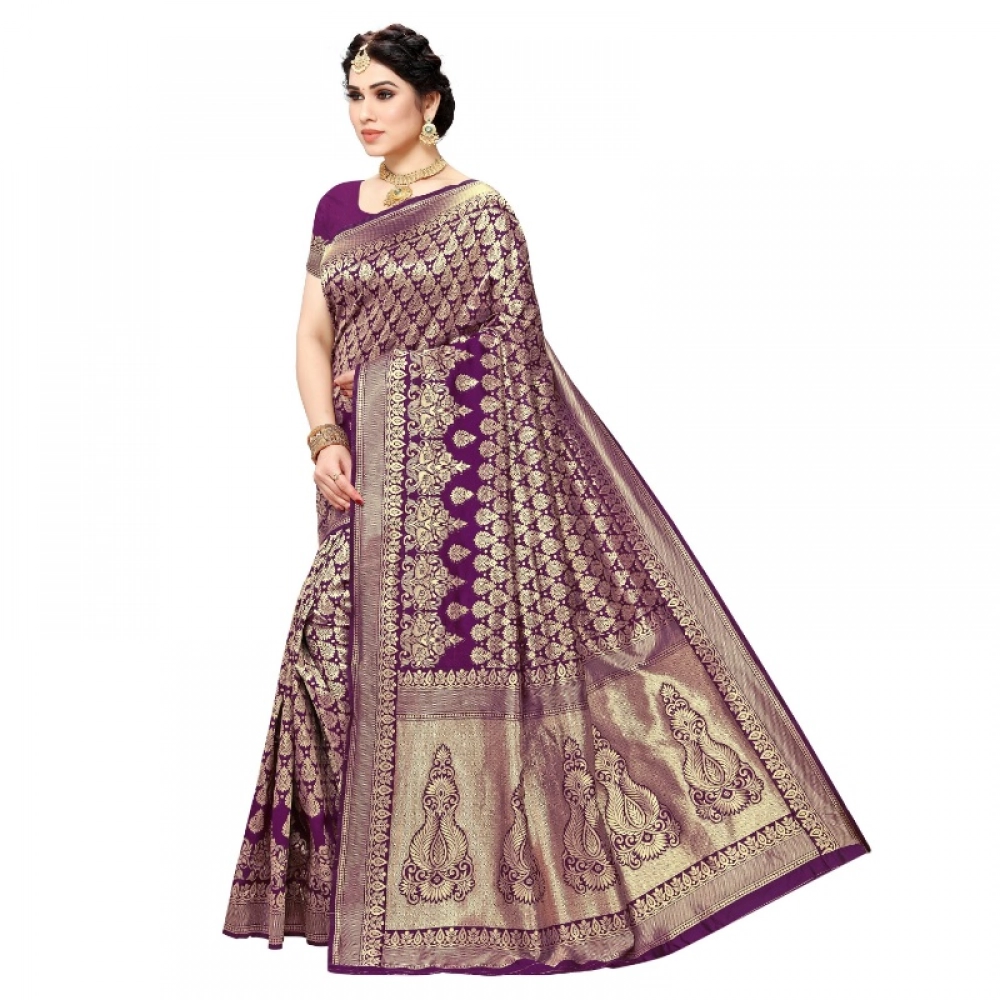Generic Women's Jacquard Silk Kanjivaram Jacquard Silk Saree With Blouse (Jamli, 5-6 Mtrs) - Image 4