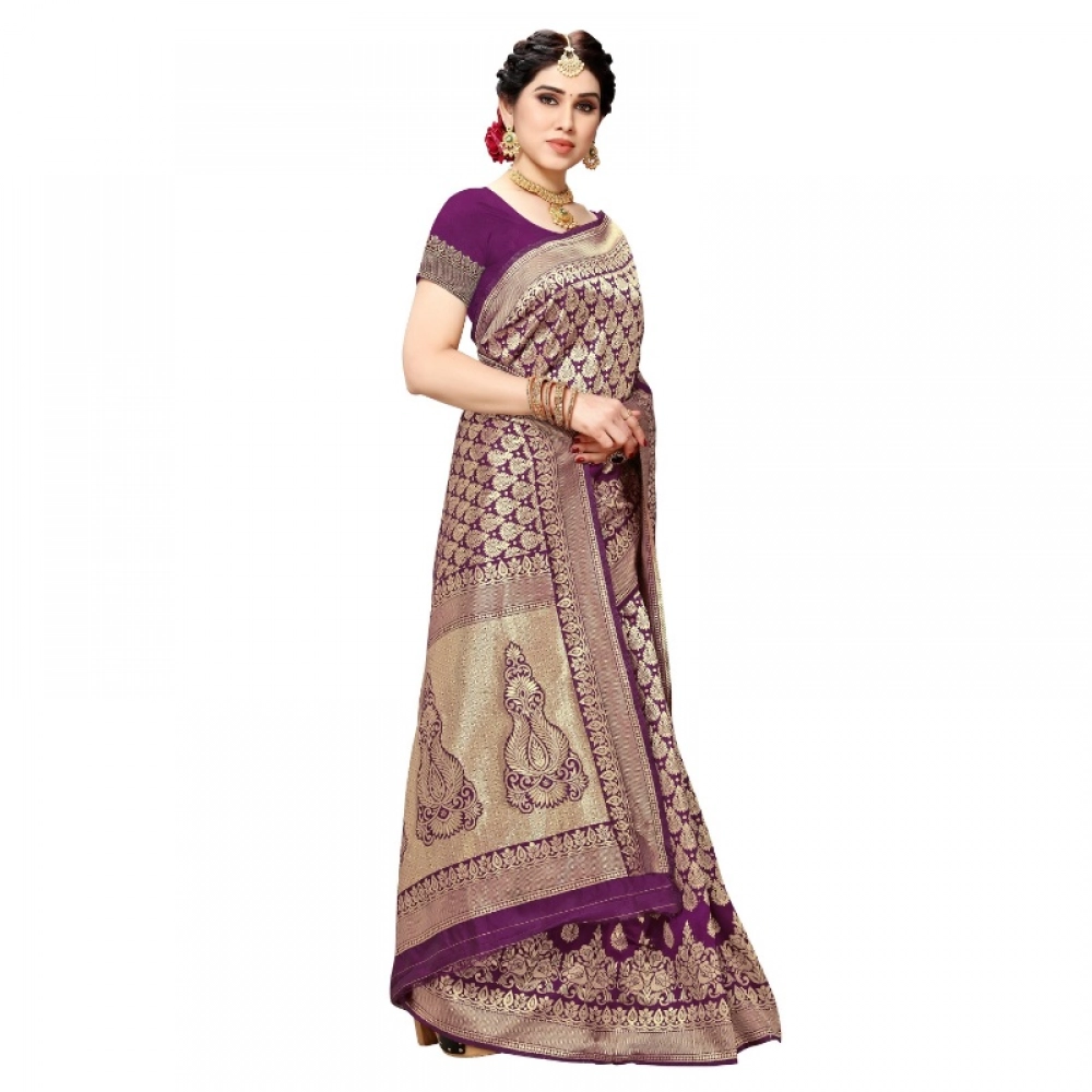 Generic Women's Jacquard Silk Kanjivaram Jacquard Silk Saree With Blouse (Jamli, 5-6 Mtrs) - Image 5