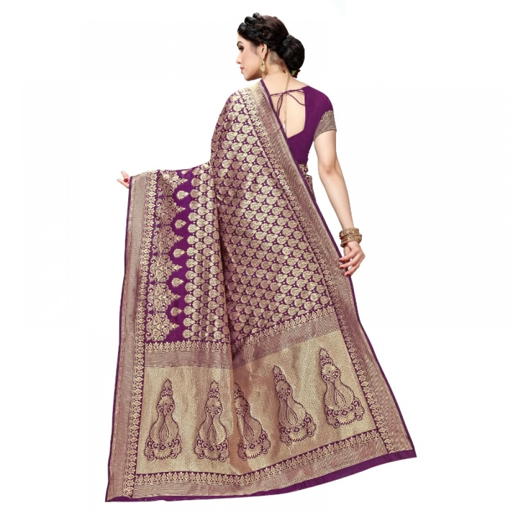 Generic Women's Jacquard Silk Kanjivaram Jacquard Silk Saree With Blouse (Jamli, 5-6 Mtrs) - Image 3