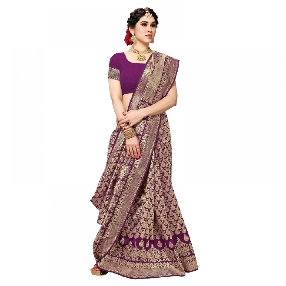 Generic Women's Jacquard Silk Kanjivaram Jacquard Silk Saree With Blouse (Jamli, 5-6 Mtrs) - Image 2