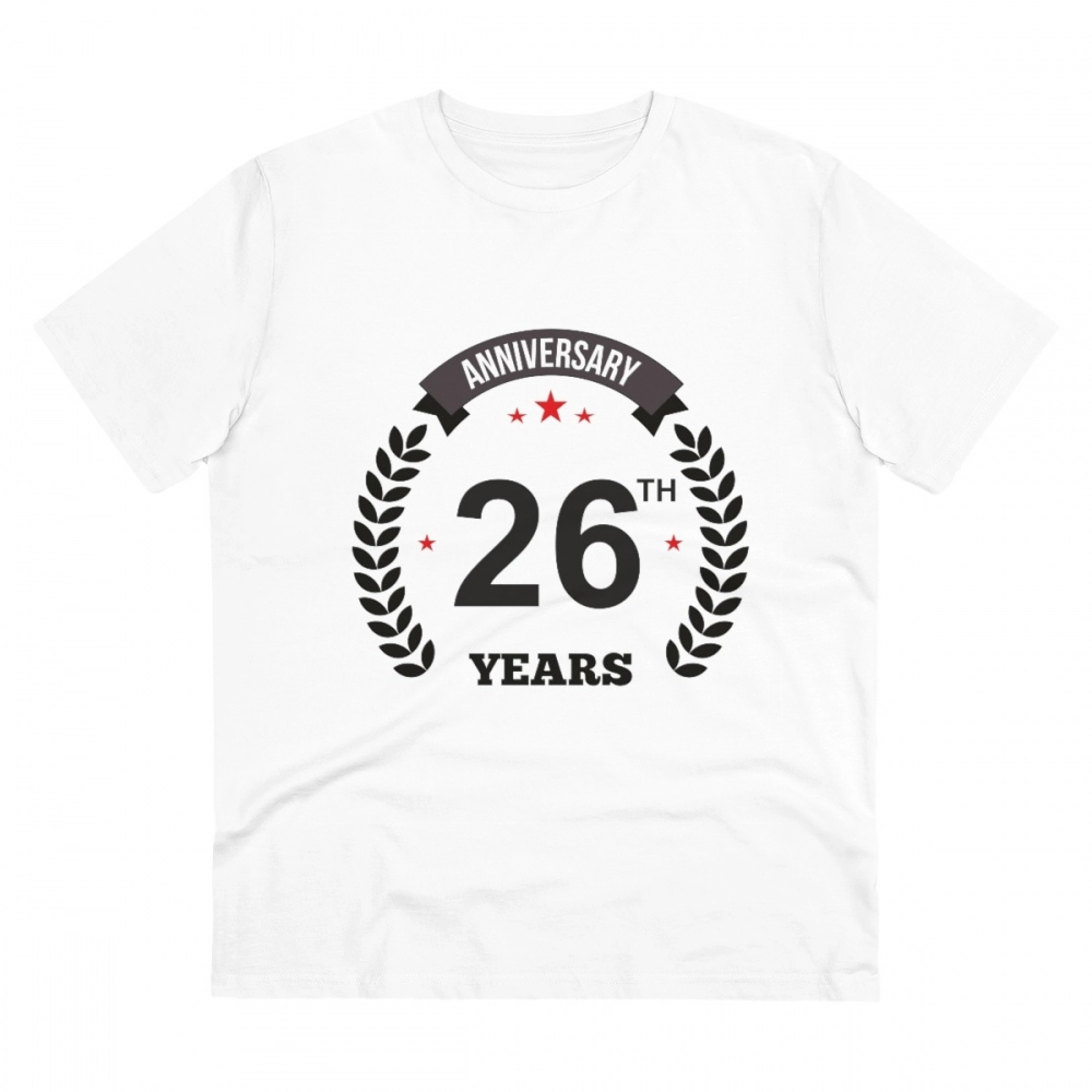 Generic Men's PC Cotton 26th Anniversary Printed T Shirt (Color: White, Thread Count: 180GSM)