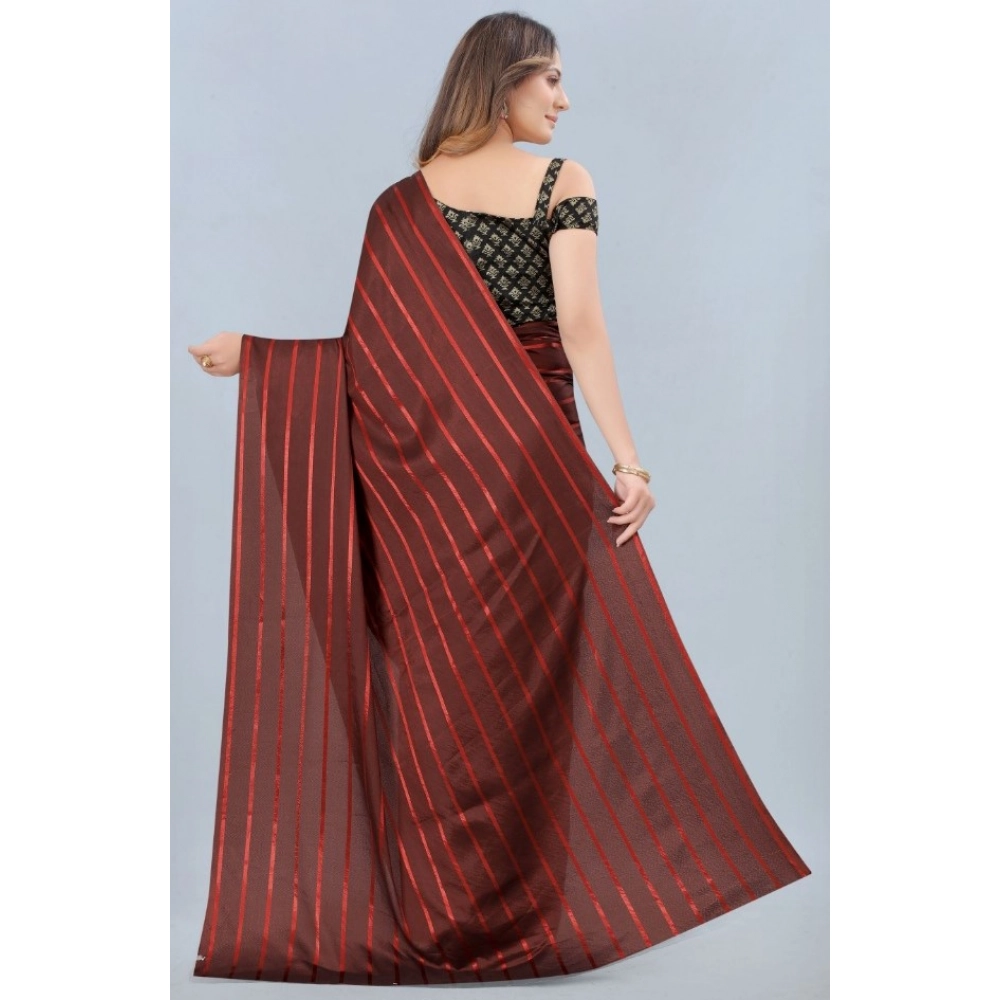 Generic Women's Satin Silk Saree with Blouse (Orange, 5-6 Mtrs) - Image 4