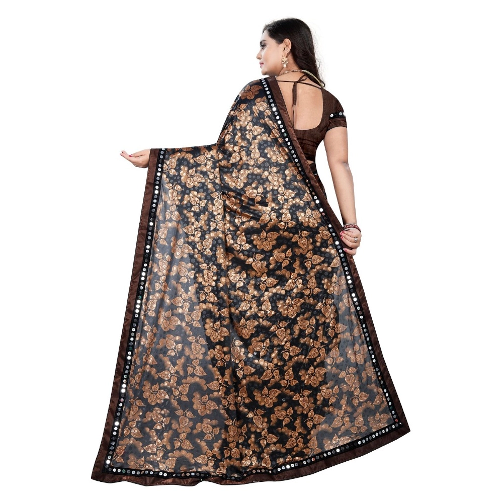 Generic Women's Lycra Blend Saree with Blouse (Coffee, 5-6 Mtrs) - Image 3