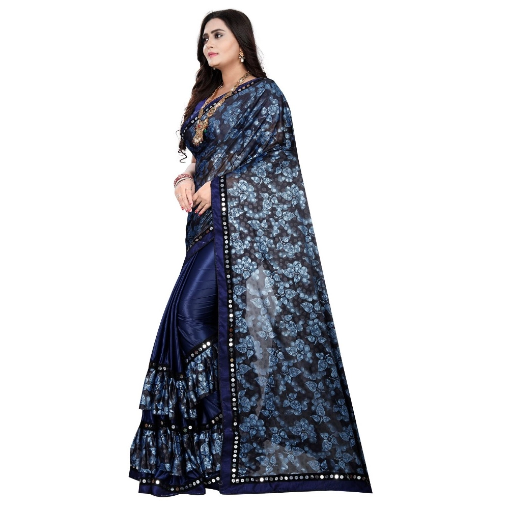 Generic Women's Lycra Blend Saree with Blouse (Blue, 5-6 Mtrs) - Image 2