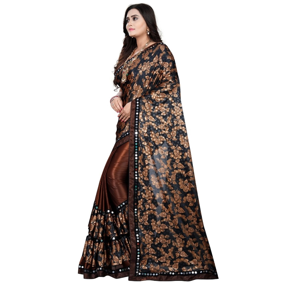 Generic Women's Lycra Blend Saree with Blouse (Coffee, 5-6 Mtrs) - Image 2