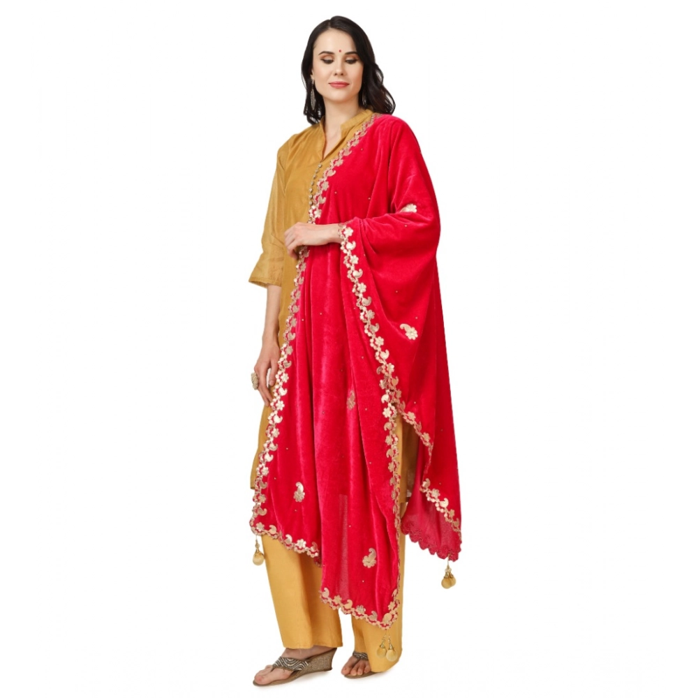 Generic Women's Velvet Gotta Patti Dupatta (Pink, Length: 2.25 to 2.50 Mtr) - Image 5