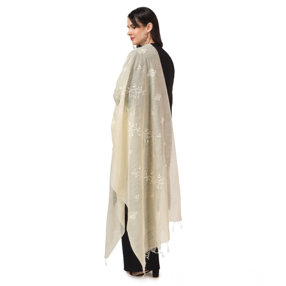 Generic Women's Cotton Embroidered Dupatta (Off-White, Length: 2.25 to 2.50 Mtr) - Image 3
