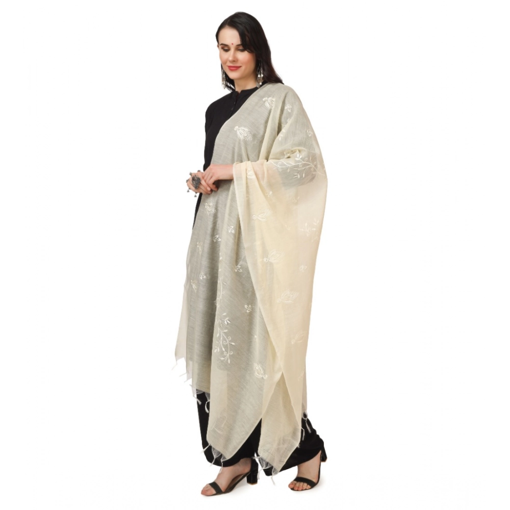 Generic Women's Cotton Embroidered Dupatta (Off-White, Length: 2.25 to 2.50 Mtr) - Image 5