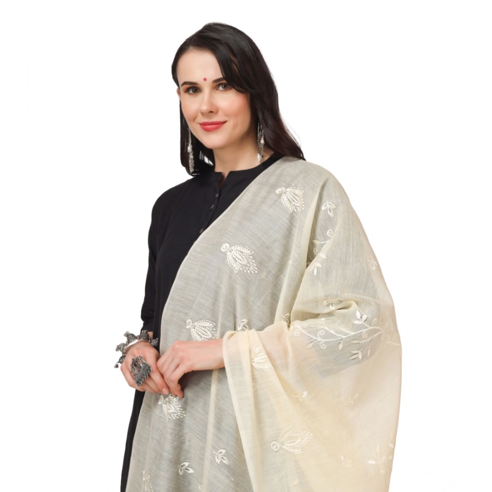 Generic Women's Cotton Embroidered Dupatta (Off-White, Length: 2.25 to 2.50 Mtr) - Image 4