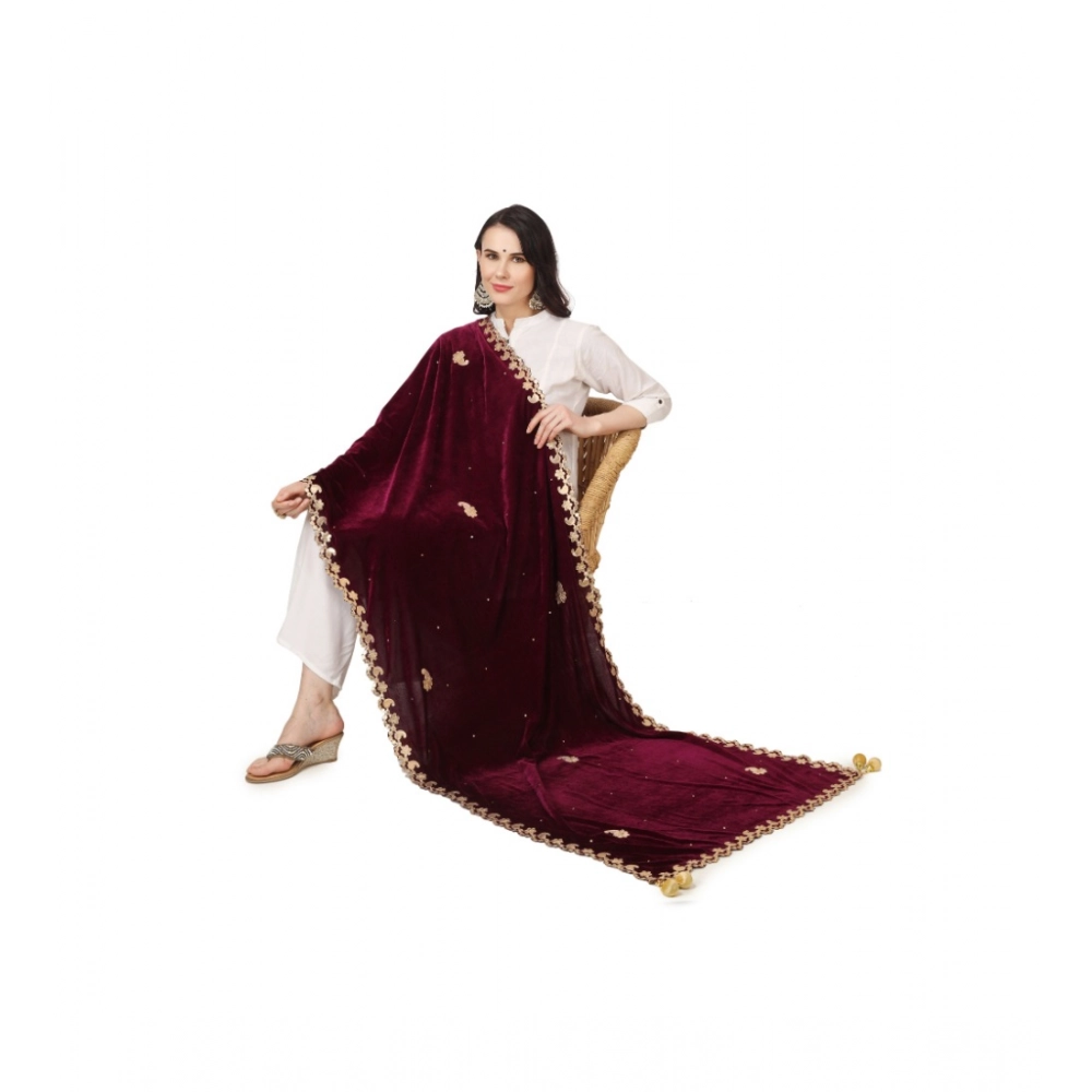 Generic Women's Velvet Gotta Patti Dupatta (Purple, Length: 2.25 to 2.50 Mtr) - Image 2
