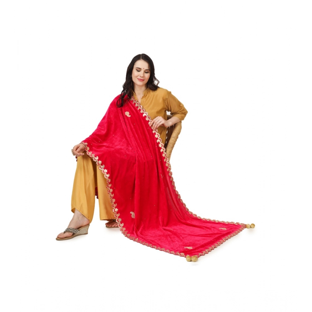 Generic Women's Velvet Gotta Patti Dupatta (Pink, Length: 2.25 to 2.50 Mtr) - Image 2