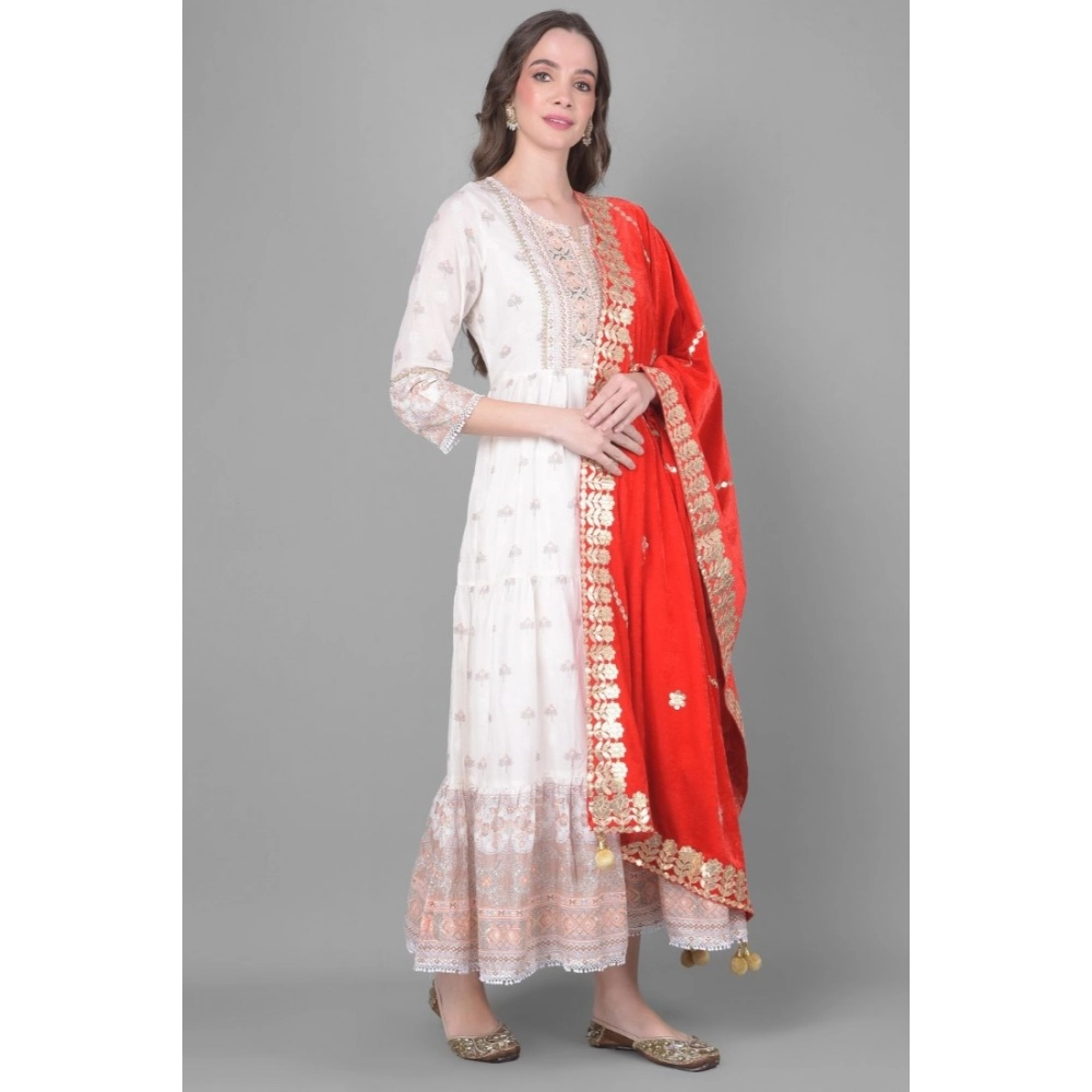 Generic Women's Velvet Gotta Patti Dupatta (Red, Length: 2.25 to 2.50 Mtr) - Image 2