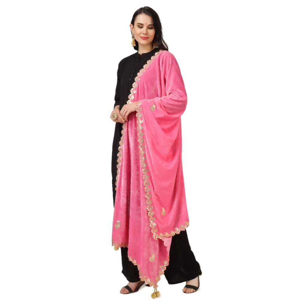 Generic Women's Velvet Gotta Patti Dupatta (Pink, Length: 2.25 to 2.50 Mtr) - Image 5