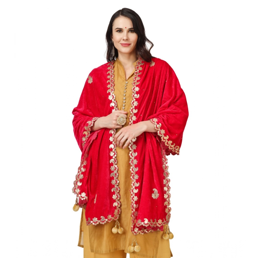 Generic Women's Velvet Gotta Patti Dupatta (Pink, Length: 2.25 to 2.50 Mtr) - Image 3