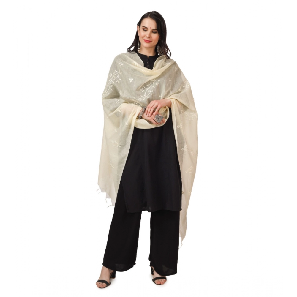 Generic Women's Cotton Embroidered Dupatta (Off-White, Length: 2.25 to 2.50 Mtr) - Image 2