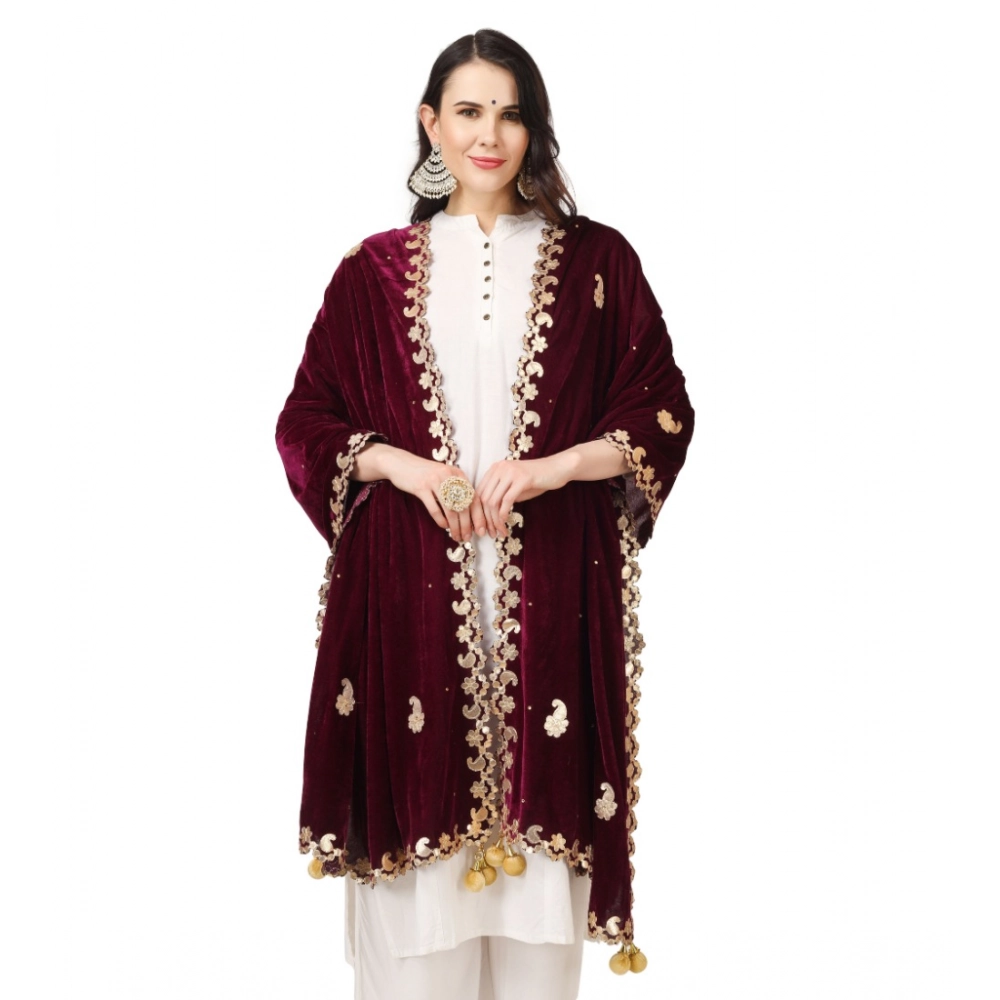 Generic Women's Velvet Gotta Patti Dupatta (Purple, Length: 2.25 to 2.50 Mtr) - Image 3