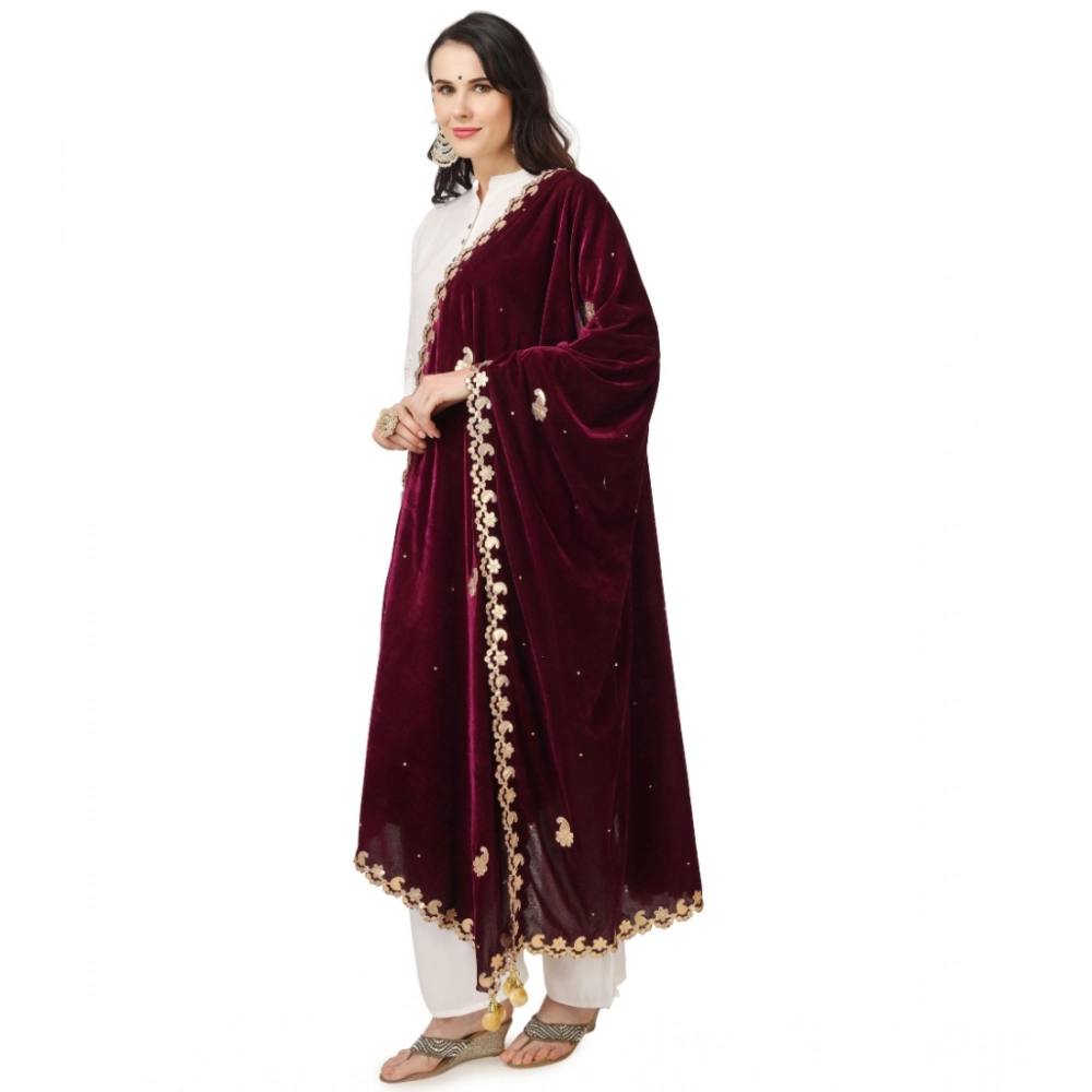Generic Women's Velvet Gotta Patti Dupatta (Purple, Length: 2.25 to 2.50 Mtr) - Image 5