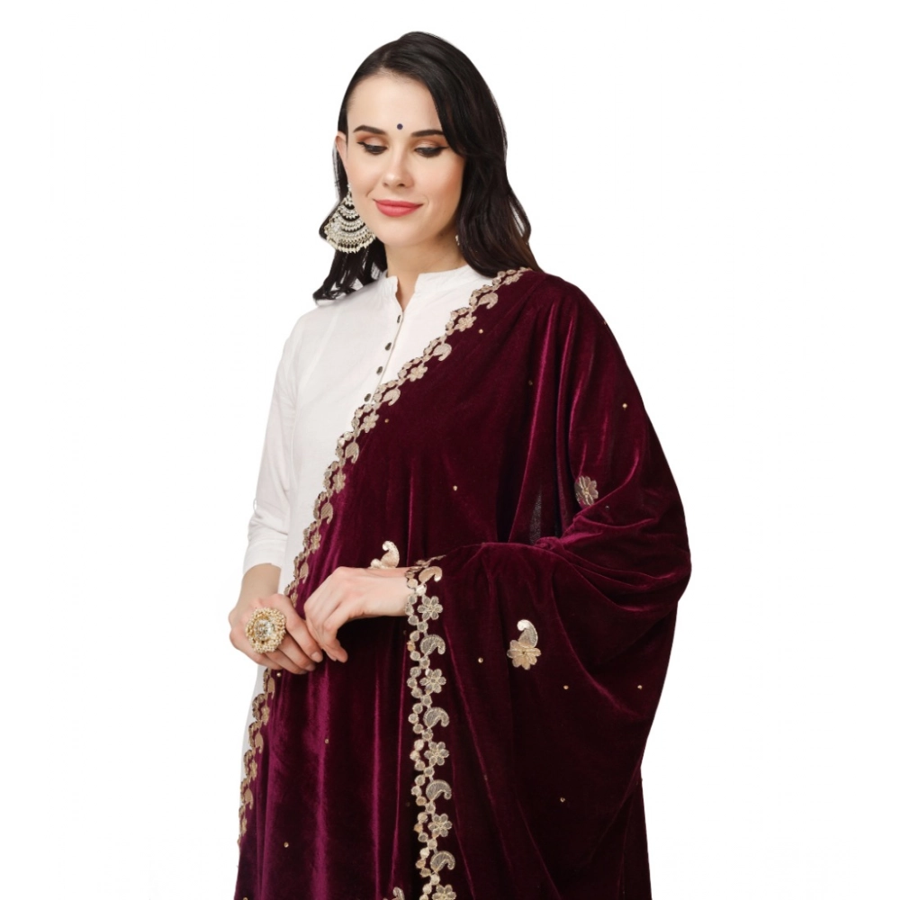 Generic Women's Velvet Gotta Patti Dupatta (Purple, Length: 2.25 to 2.50 Mtr) - Image 4