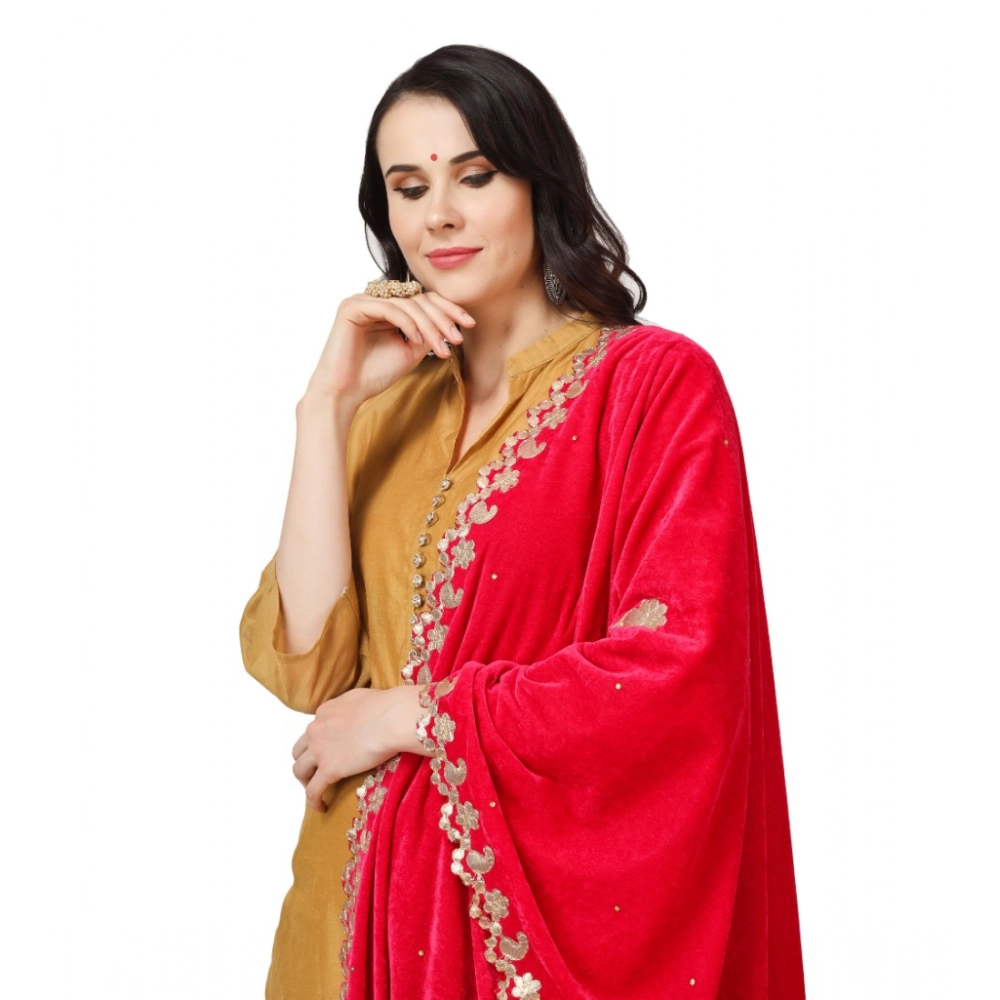 Generic Women's Velvet Gotta Patti Dupatta (Pink, Length: 2.25 to 2.50 Mtr) - Image 4